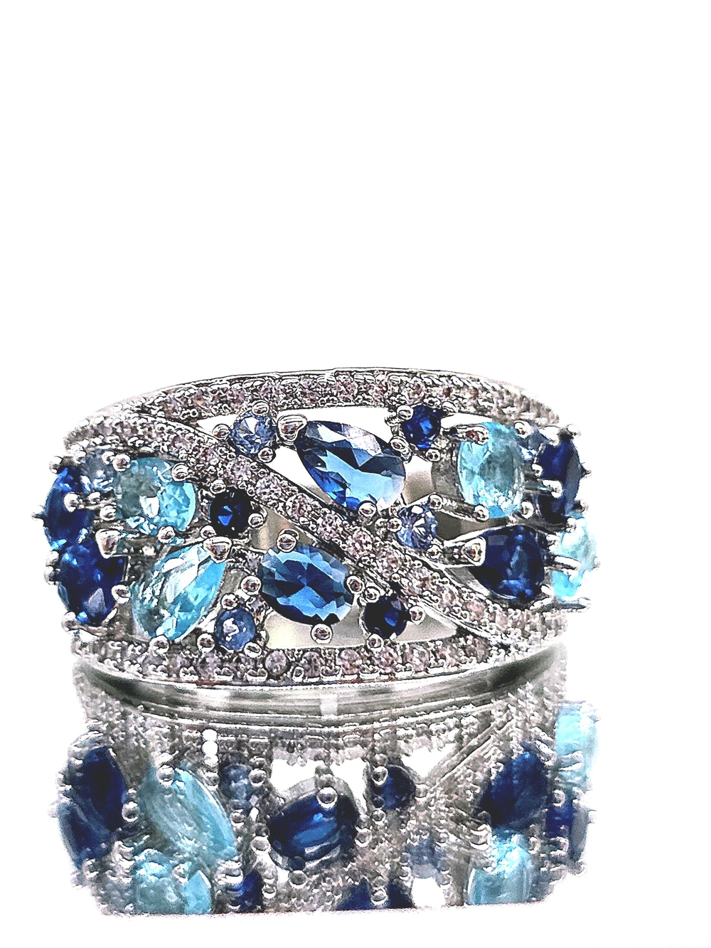 Blue Gemstone Statement Ring Size 6 |Silver-filled Cubic Zircon Ring | Elegant